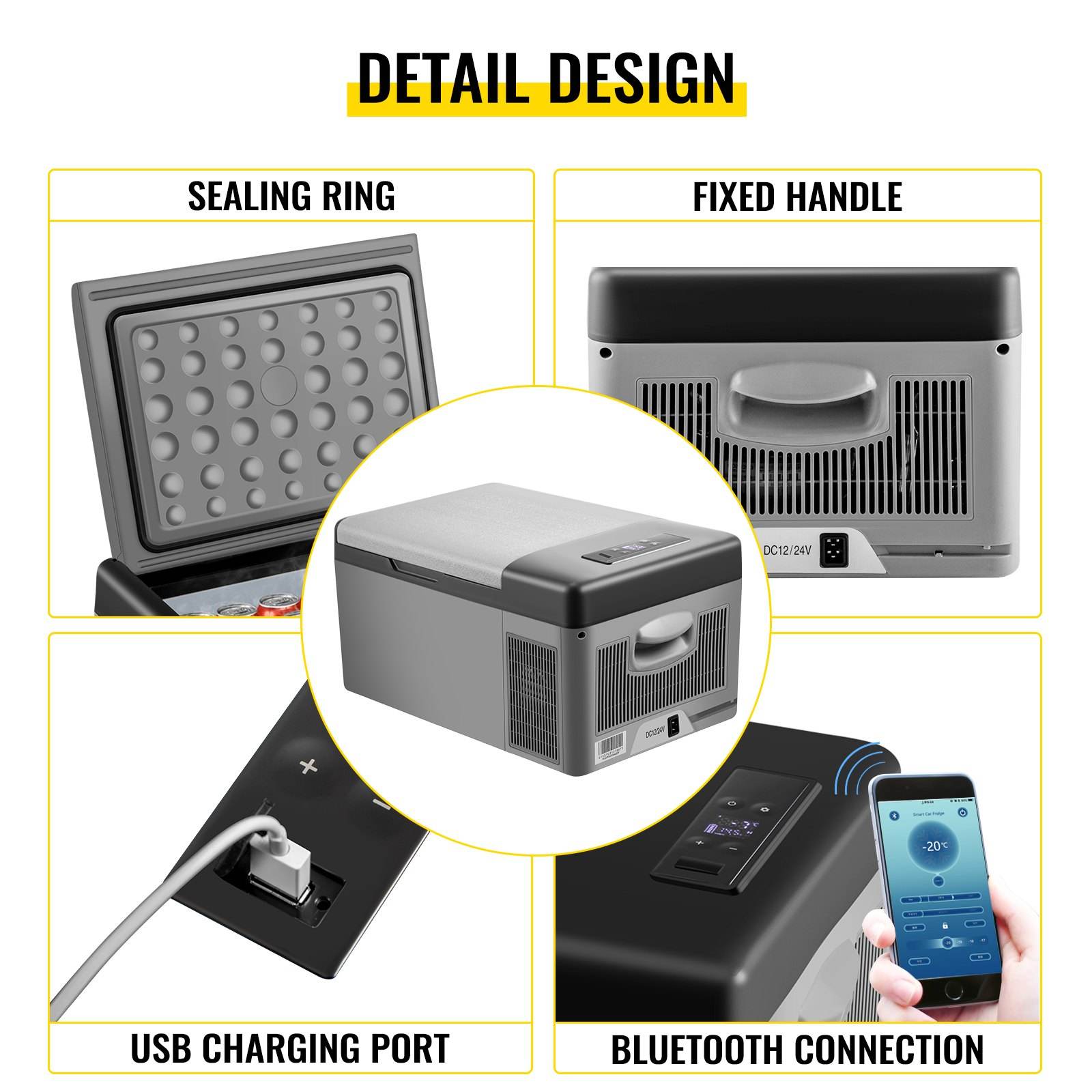 Car 15L Portable Refrigerator Freezer Dual Storage Zone Camping Freezer -4℉~50℉ 12 Volt Fridge Freezer
