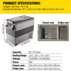 SucceBuy 20L 22L 35L 45L 55L Car Refrigerator Mini Fridge Freezer Portable Compressor Cooler DC 110-240V Ice Box for Camping
