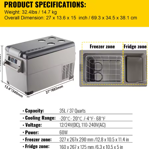 SucceBuy 20L 22L 35L 45L 55L Car Refrigerator Mini Fridge Freezer Portable Compressor Cooler DC 110-240V Ice Box for Camping